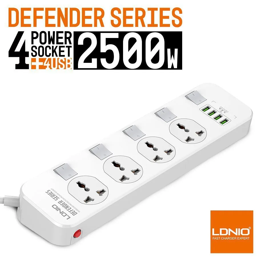 LDNIO Defender Series 4 Power Socket + 4 USB 3.4A Fast Charging Extension SC4408