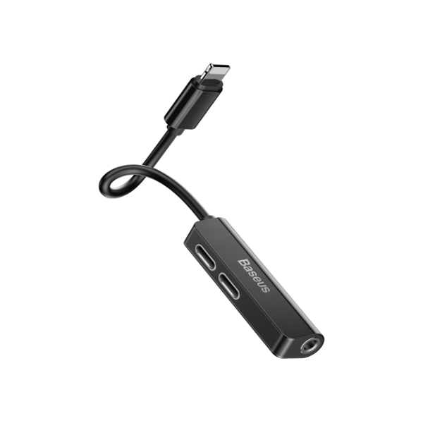Baseus L52 3 in 1 Charging Audio Adapter for iPhone 3.5mm Jack Splitter Lightning black